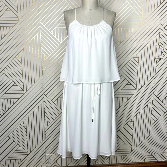 ATM Anthony Thomas Melilo Tie-detailed Georgette Midi Dress In Chalk Size Medium - Picture 2 of 12